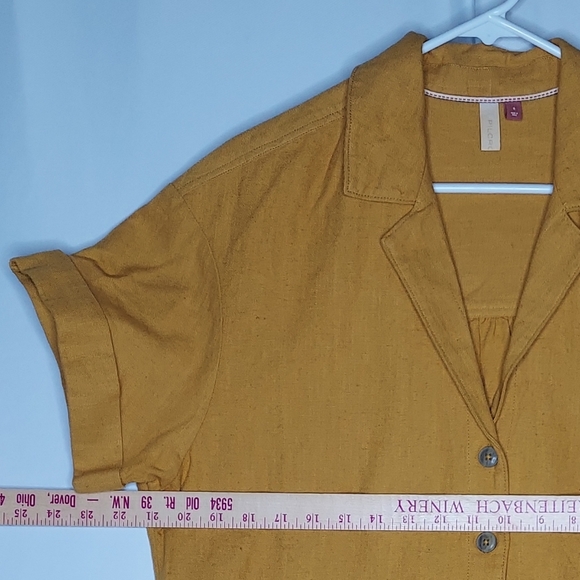 Pilcro Linen‎ Blend Shirtdress Small Mustard Relaxed Button Collar Pocket Tunic - Picture 5 of 12